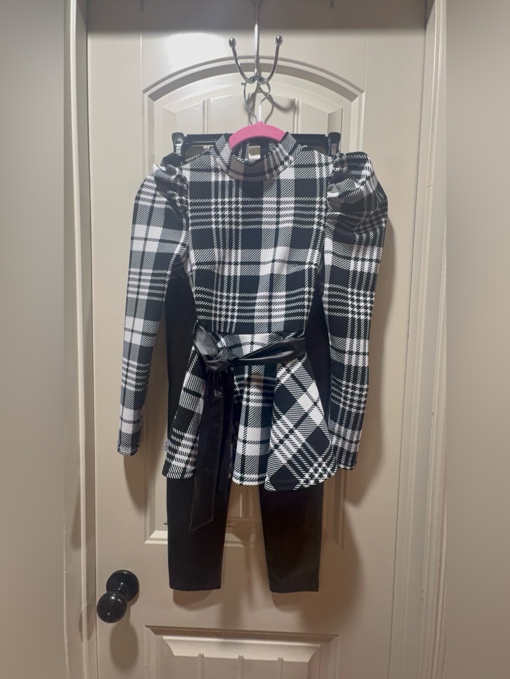 NWT SHEIN Tween Girl Plaid Peplum Top & Leggings Set Size 8-9Y